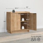 Prepac Simply Modern 2-Door Storage Cabinet, Sideboard Cabinet for Living Room, Kitchen/Dining Room, or Entryway, Sleek Design Buffet Cabinet with Storage, 30.75" Wide x 30" High x 16" Deep, Oak