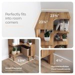Prepac Nordik 6-Tier Natural Oak Modern Mid Century Corner Bookcase, 71.5" Extra Tall Corner Shelf with Storage, Multifunctional Freestanding Bookshelf for Home Office, Living Room, Bedroom
