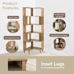 Prepac Nordik 6-Tier Natural Oak Modern Mid Century Corner Bookcase, 71.5" Extra Tall Corner Shelf with Storage, Multifunctional Freestanding Bookshelf for Home Office, Living Room, Bedroom