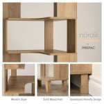 Prepac Nordik 6-Tier Natural Oak Modern Mid Century Corner Bookcase, 71.5" Extra Tall Corner Shelf with Storage, Multifunctional Freestanding Bookshelf for Home Office, Living Room, Bedroom