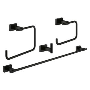 GROHE 407782431 Essentials Cube Bathroom Accessory Set, Matte Black
