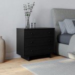 Prepac Finnley 3-Drawer Nightstand in Black Oak, Extra-Wide Bedside Table with Storage, Modern End Table for Home, Bedroom, Living Room, 16" D x 31" W x 26.75" H