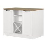 South Shore Furniture Toscano 6-Drawer Kitchen Island with Doors and Wine Storage, Large, White and Maple Nutmeg