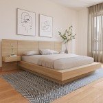 Nexera Napa 4-Piece Platform Bedroom Set with Floating Nightstand, Beige, Queen