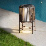 Solar Yard Mordern Floor Lamp, 22" Outdoor&Indoor Decorative Light with Brown Wicker, Integrated LED Solar Lamp for Porch, Garden, Patio, Enjoy Eco-Friendly Illumination, Baffin Taupe