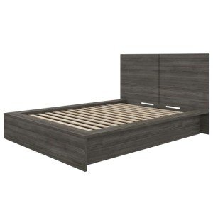 Nexera James Platform Bed with Headboard, Grey, Double