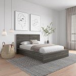 Nexera James Platform Bed with Headboard, Grey, Double