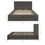 Nexera James Platform Bed with Headboard, Grey, Double