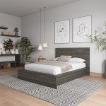 Nexera James Platform Bed with Headboard, Grey, Double