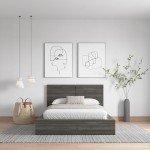 Nexera James Platform Bed with Headboard, Grey, Double