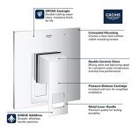 GROHE 14469000 Eurocube Pressure Balance Valve Trim with Cartridge, Starlight Chrome