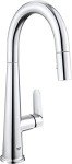 GROHE Veletto – Single Lever Kitchen Sink Mixer Tap with Pull-Out Dual Spray (High C-Spout, 28 mm Ceramic Cartridge, 360° Swivel Range, QuickMount Included, Tails 3/8 Inch), Chrome, 30419000
