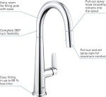 GROHE Veletto – Single Lever Kitchen Sink Mixer Tap with Pull-Out Dual Spray (High C-Spout, 28 mm Ceramic Cartridge, 360° Swivel Range, QuickMount Included, Tails 3/8 Inch), Chrome, 30419000