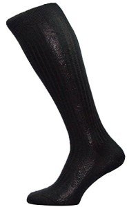 Pantherella Mens Baffin Rib Over the Calf Silk Socks - Black - Medium