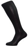 Pantherella Mens Baffin Rib Over the Calf Silk Socks - Black - Medium