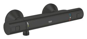 GROHE Precision Start – Exposed Thermostatic Shower Mixer (Wall-Mounted, Water-Saving, Safety Button at 38°C, Compact Cartridge with Wax Thermoelement, QuickSpanner Included), Matt Black, 345942430