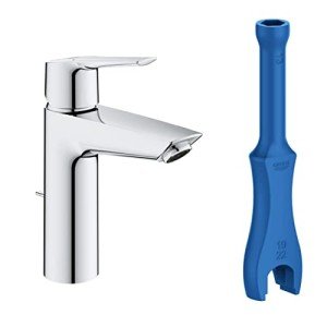 GROHE QUICKFIX Start | Basin Single Lever Mixer tap with Pop-up Waste | Easy to Install & Includes Installation Tool | Medium Size H. 192 mm | Water-Saving Technology | Chrome | 23455002