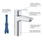 GROHE QUICKFIX Start | Basin Single Lever Mixer tap with Pop-up Waste | Easy to Install & Includes Installation Tool | Medium Size H. 192 mm | Water-Saving Technology | Chrome | 23455002