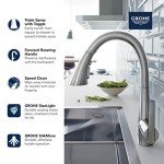 Grohe 32298003 Zedra Single-Handle Pull Down Triple Spray Kitchen Faucet in Starlight Chrome