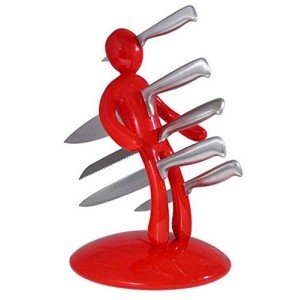 Kitchen Knife Block Set, AIBUYTEC Premium 5-Piece Novelty Stainless Steel Knife Block Set with Unique Holder (red) Premium Stabbing Stainless Steel Knife Set, 2021 Creative Product