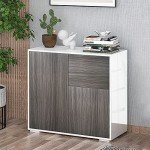 HOMCOM High Gloss Buffet Sideboard with 2 Drawers, 2 Doors and Adjustable Shelf, Kitchen Storage Cabinet with Push Open Design, Grey and White
