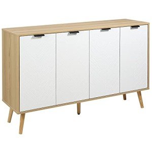 HOMCOM Kitchen Sideboard, Modern Storage Cabinet, Accent Cupboard with Adjustable Shelves, Natural