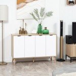 HOMCOM Kitchen Sideboard, Modern Storage Cabinet, Accent Cupboard with Adjustable Shelves, Natural