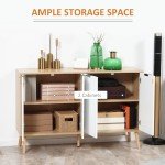 HOMCOM Kitchen Sideboard, Modern Storage Cabinet, Accent Cupboard with Adjustable Shelves, Natural