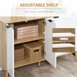 HOMCOM Kitchen Sideboard, Modern Storage Cabinet, Accent Cupboard with Adjustable Shelves, Natural