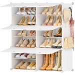 Shoe Rack, 6 Tier Closet Organizers Shoe Organizer Storage Cabinet Shoe Racks for Closet, 24 Pair Plastic Cube Closet Organizers and Storage Shoe Shelves with Doors for Entryway Bedroom Hallway(White)