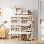 Shoe Rack, 6 Tier Closet Organizers Shoe Organizer Storage Cabinet Shoe Racks for Closet, 24 Pair Plastic Cube Closet Organizers and Storage Shoe Shelves with Doors for Entryway Bedroom Hallway(White)