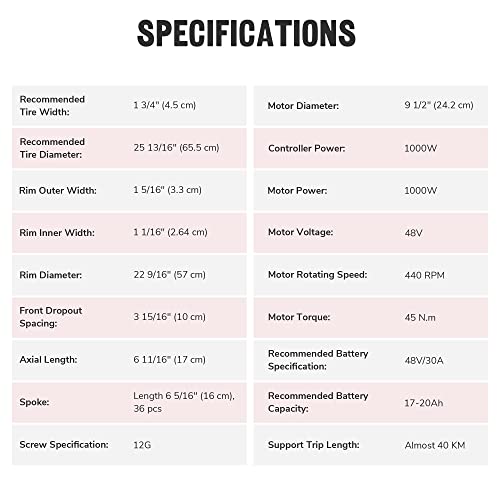 AW 48V 1000W Electric Bike Front Wheel Kit