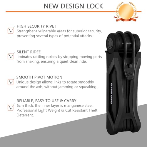 BIGLUFU Heavy Duty Folding Bike Lock with Keys