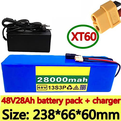 Tiahf 48V 28Ah E-Bike Battery, Xt60 Plug + Charger