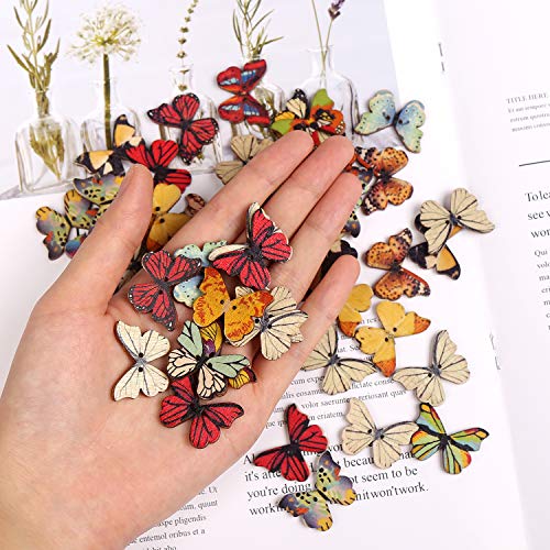 100 PCS Colorful Butterfly Wooden Buttons for DIY Scrapbooking
