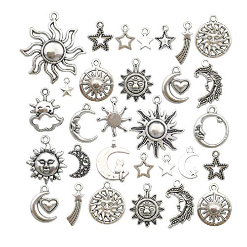 80 Silver Sun Moon Stars Charms for Crafting