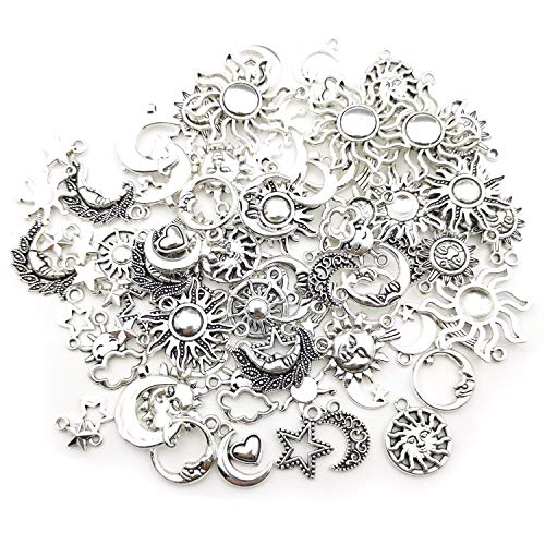 80 Silver Sun Moon Stars Charms for Crafting