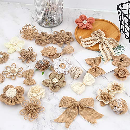 32 PCS Burlap and Lace Flowers Set for Wedding Decor