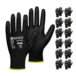 KAYGO 12 Pairs PU Coated Safety Gloves