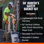 50’ Roofer's Safety Bucket Kit with Harness & Anchor
