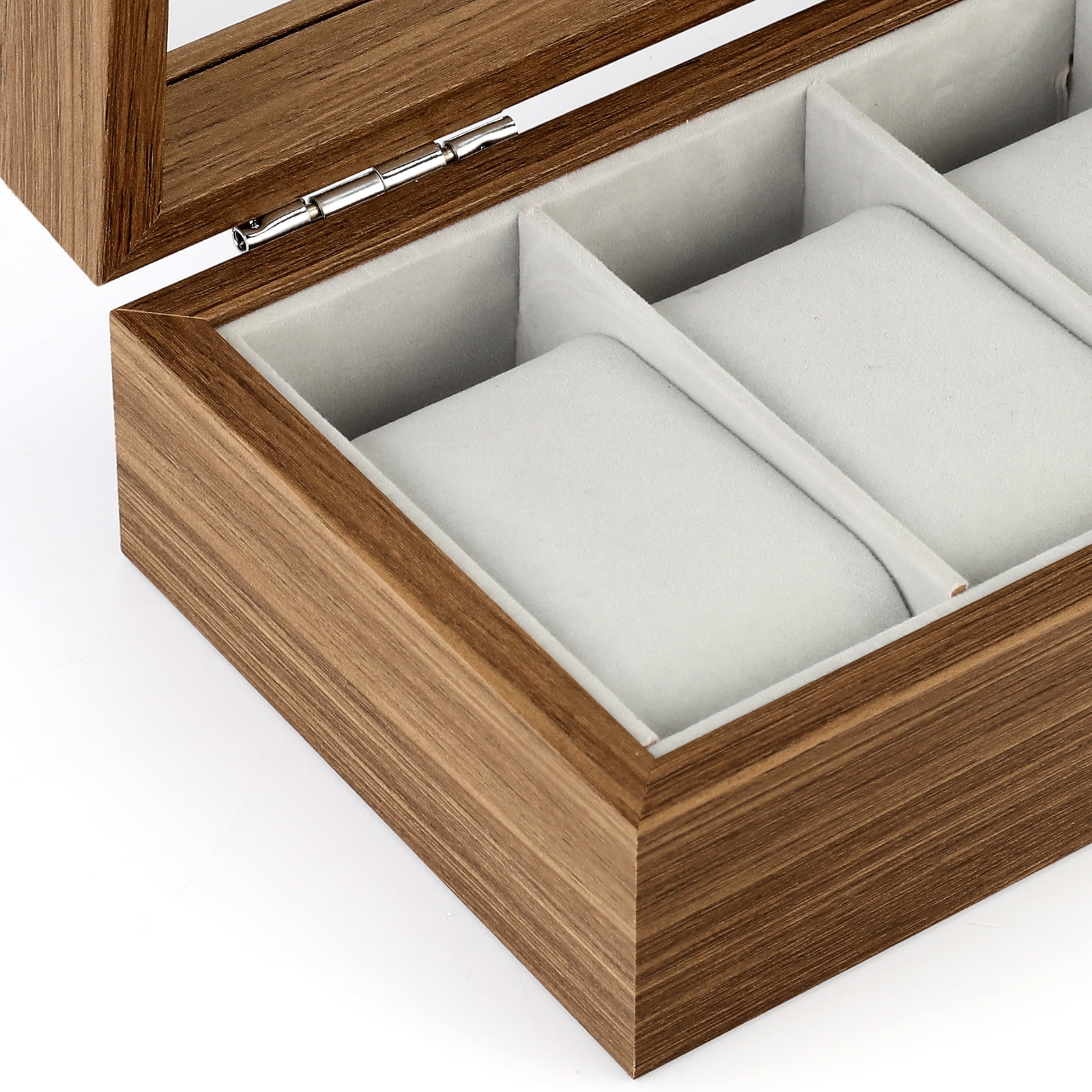 Men's 6-Slot Wooden Watch Box with Glass Top