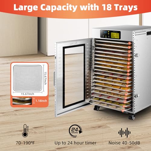 18 Trays Stainless Steel Dehydrator, 1500W Food Dryer