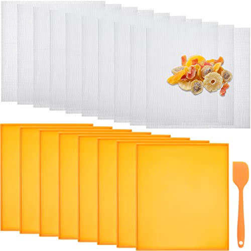 8 Pcs Silicone Dehydrator Sheets with Edge and 10 Pcs Mesh Dehydrator Mats: Non-Stick Dehydrator Accessories
