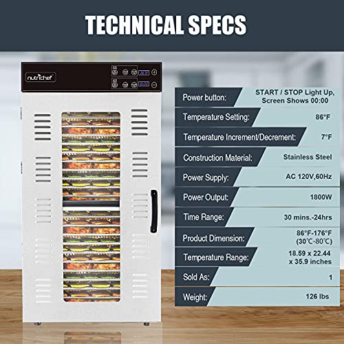 2000W NutriChef Electric Food Dehydrator - Multi-Tier Dryer