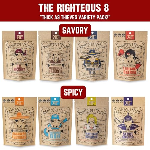 Righteous Felon Beef Jerky Variety Pack - 8 Snacks
