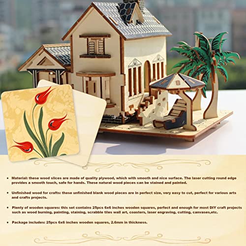 25Pcs 6x6 Unfinished Basswood Sheets for DIY Crafts