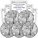 Lot of 5 Silver American Eagle Coins