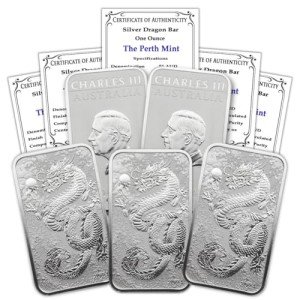 2024 1 oz Australian Silver Dragon Bars (5-Pack)