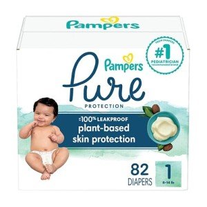 Pampers Pure Protection Baby Diapers, Size 1 82 Count