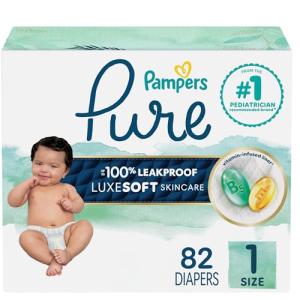 Pampers Pure Protection Baby Diapers, Size 1 82 Count